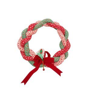 Fabric Woven Christmas Wreath Vintage Love Knot Red Green White Mid Century
